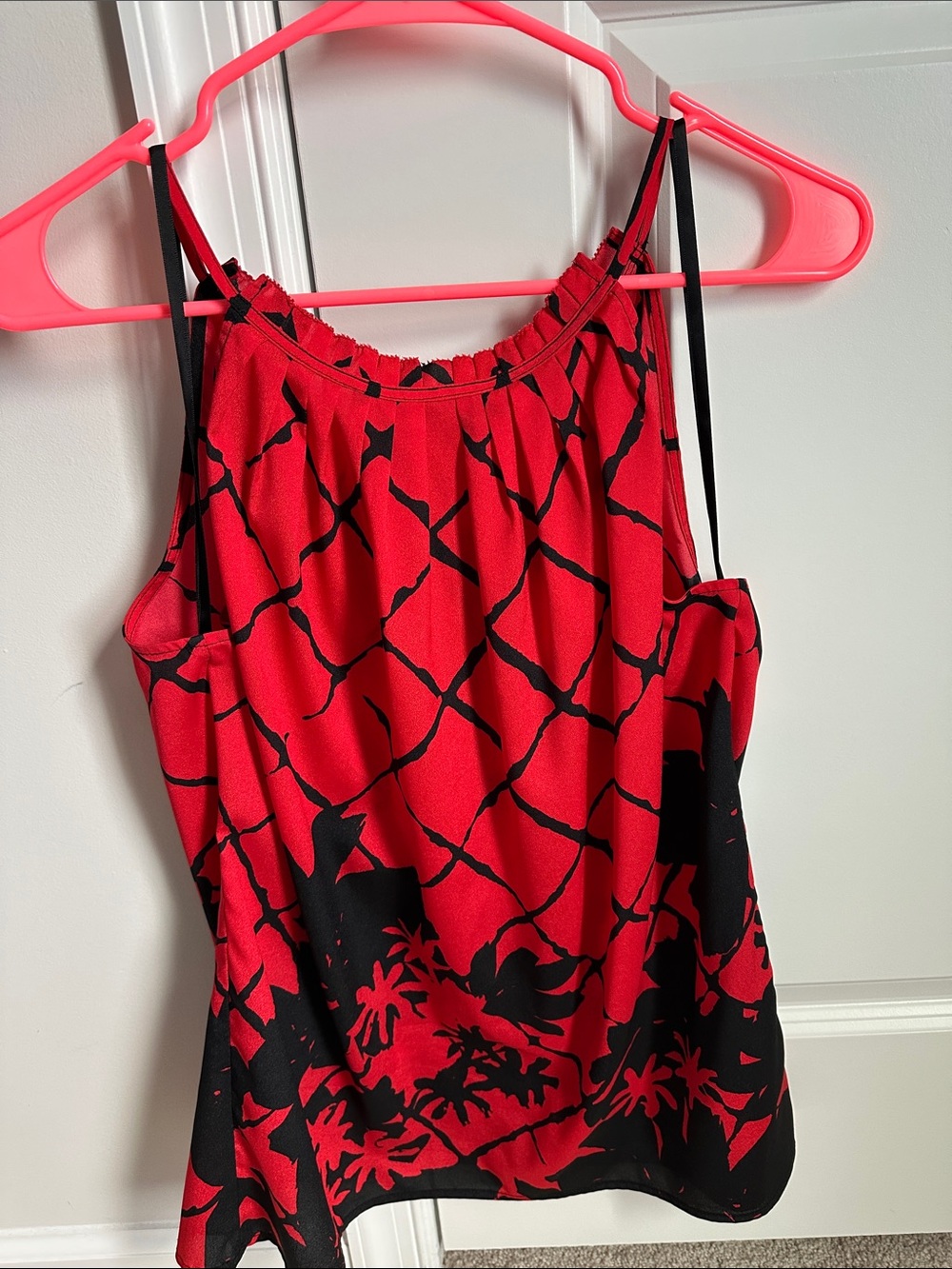 New York & Company Orange and Black Halter Graphic Tank Top